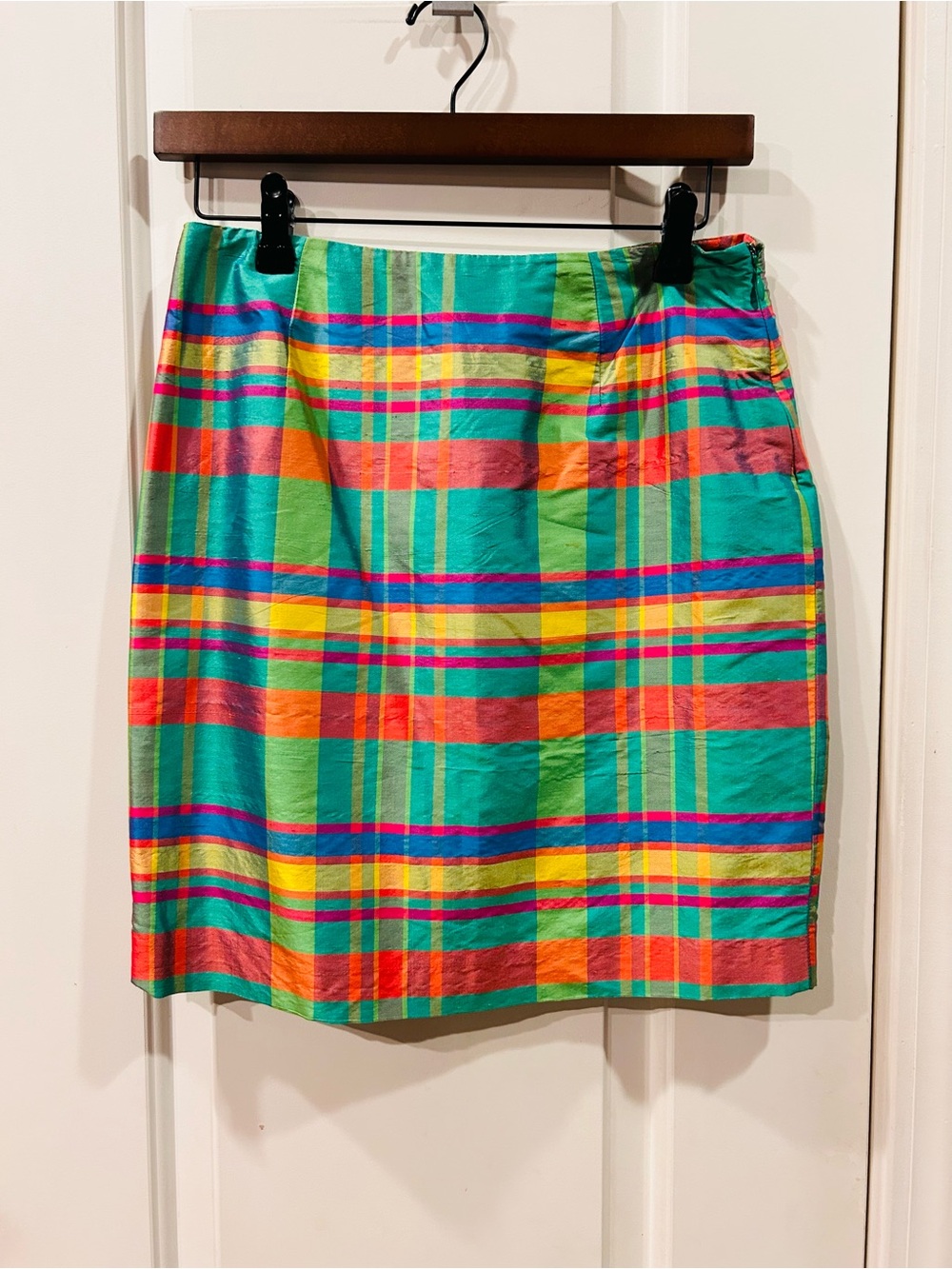Lauren Ralph Lauren Silk Mini Skirt Teal Multicolor Plaid
